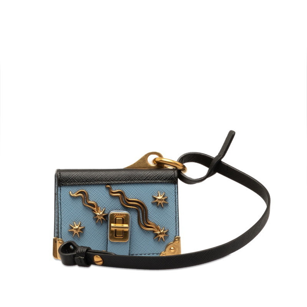 PRADA Studded Bag Charm Type Book Motif Memo Pad Light Blue